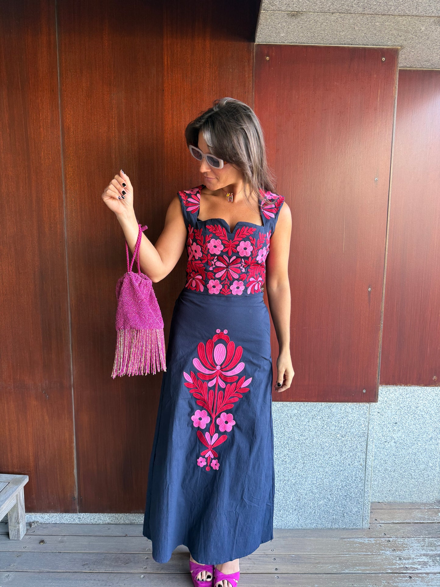 Conjunto marinho bordado