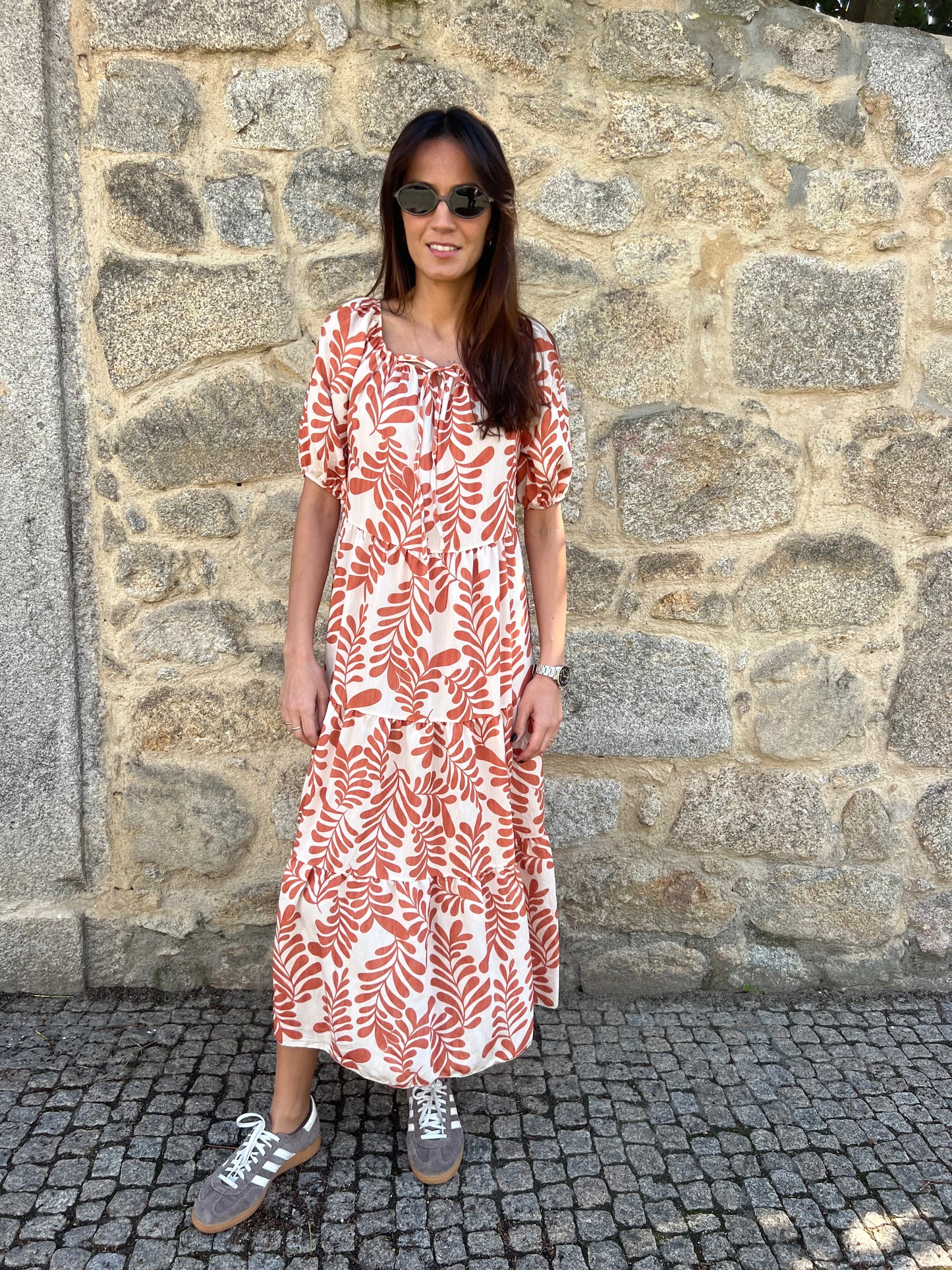 Vestido leaves tijolo