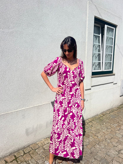 Vestido leaves beringela
