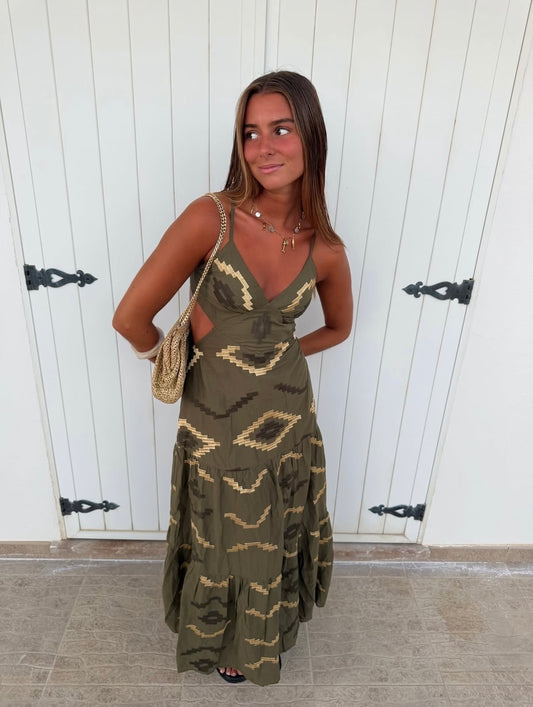Vestido kaki dourados