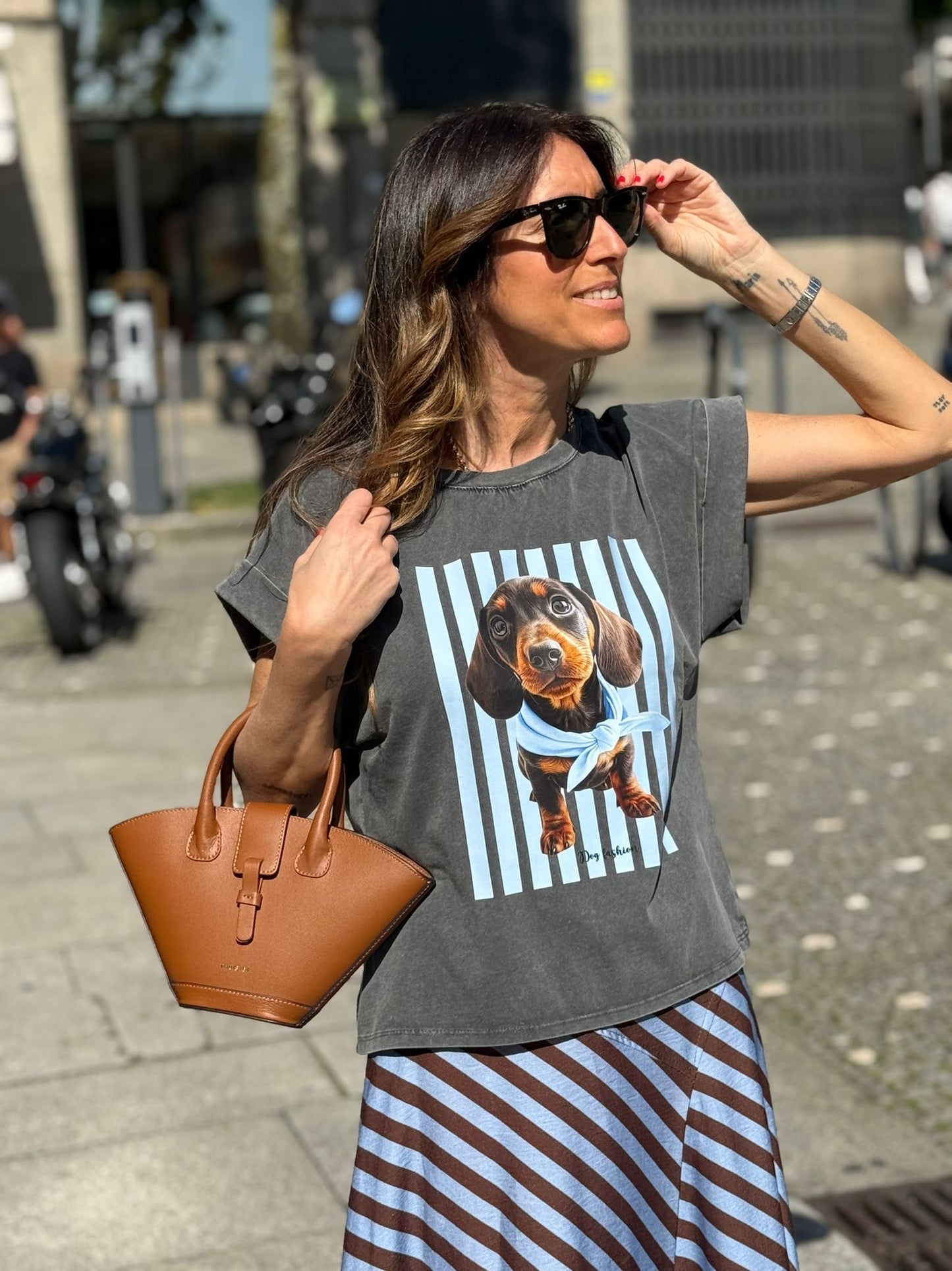T shirt dog fashion azul