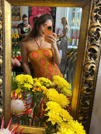 Vestido favos laranja