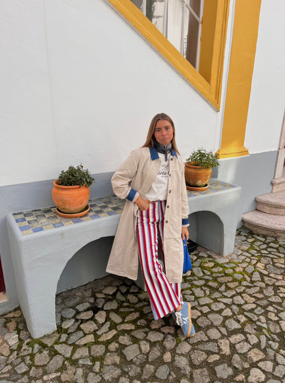 Calças tricolor vermelhas