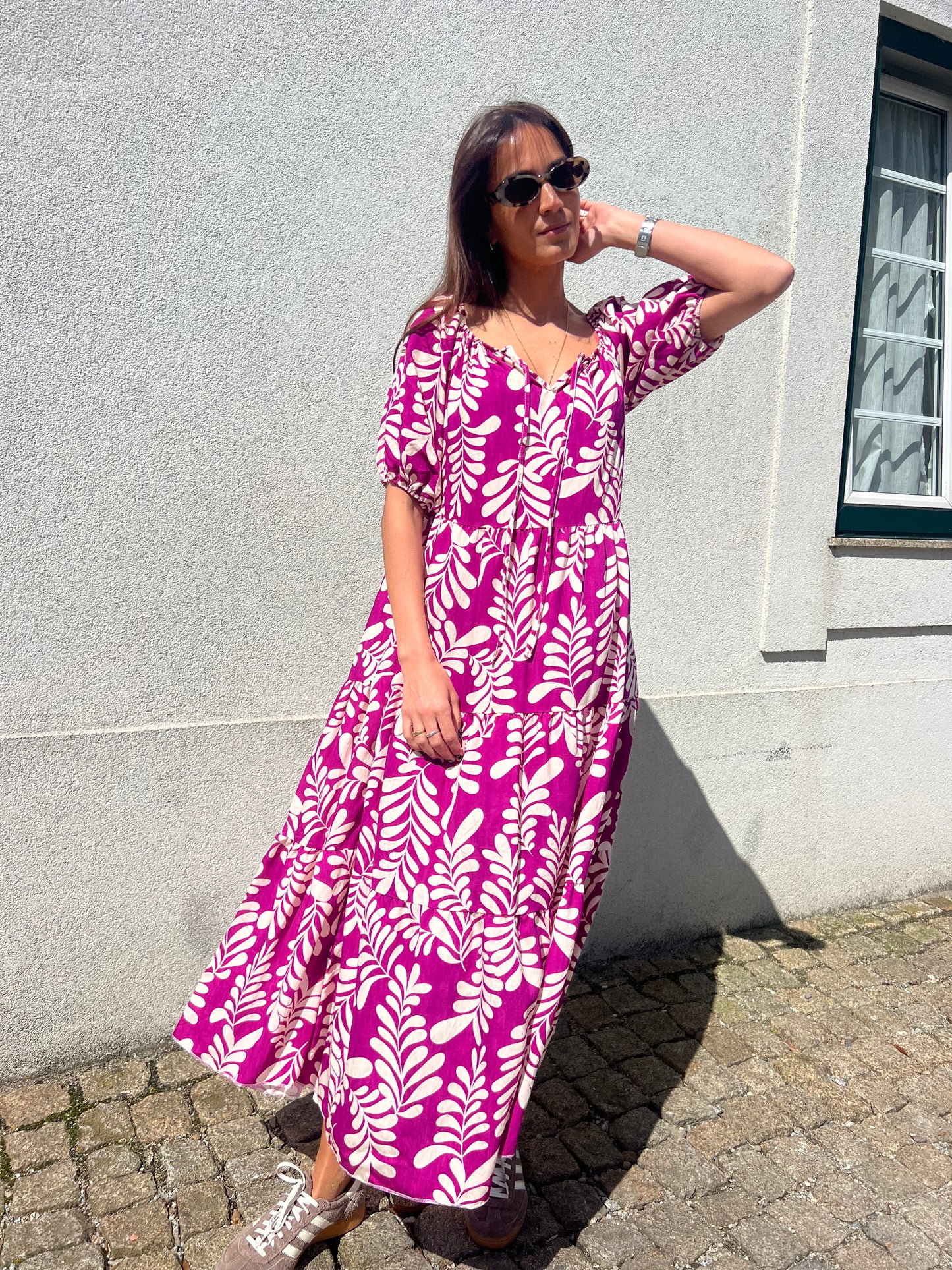 Vestido leaves beringela