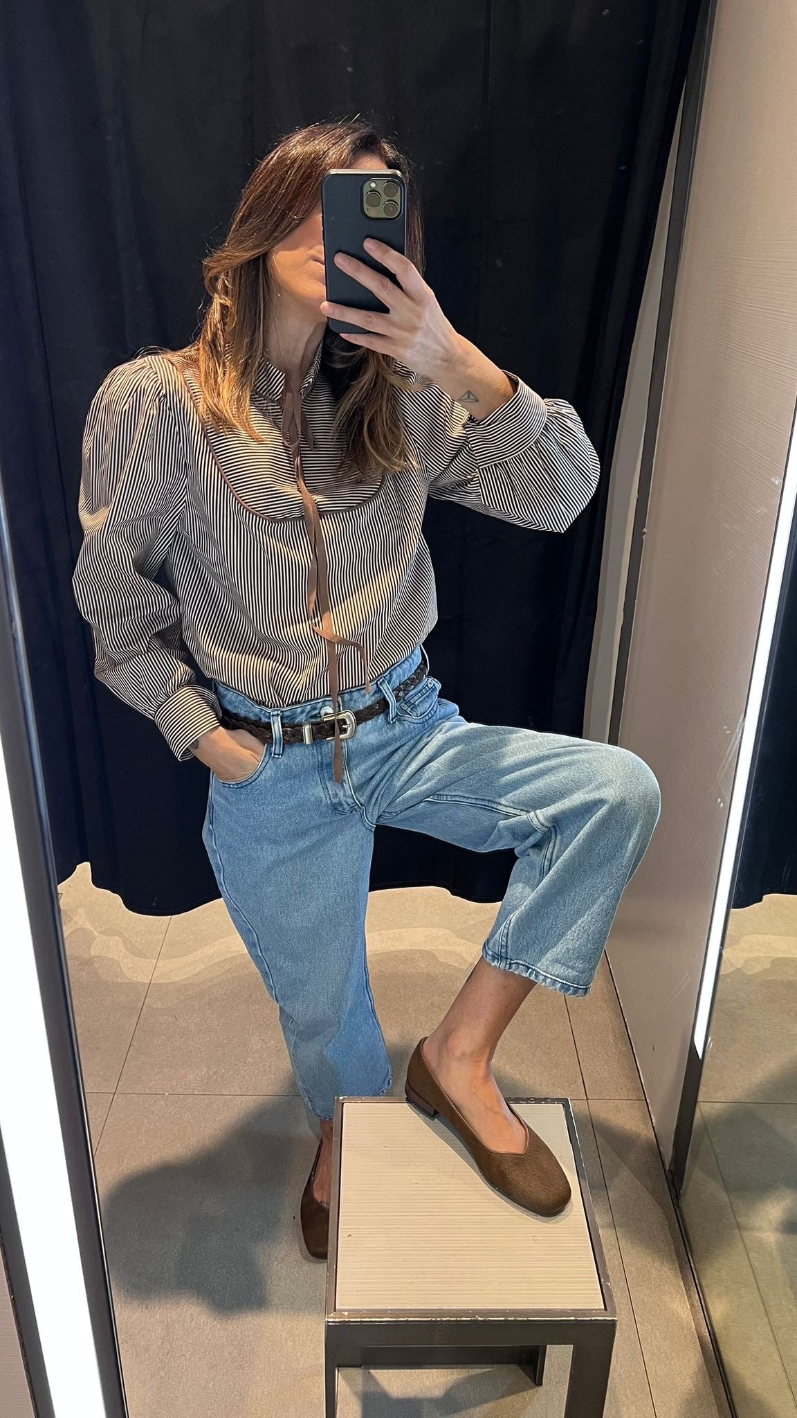 Blusa riscas castanha