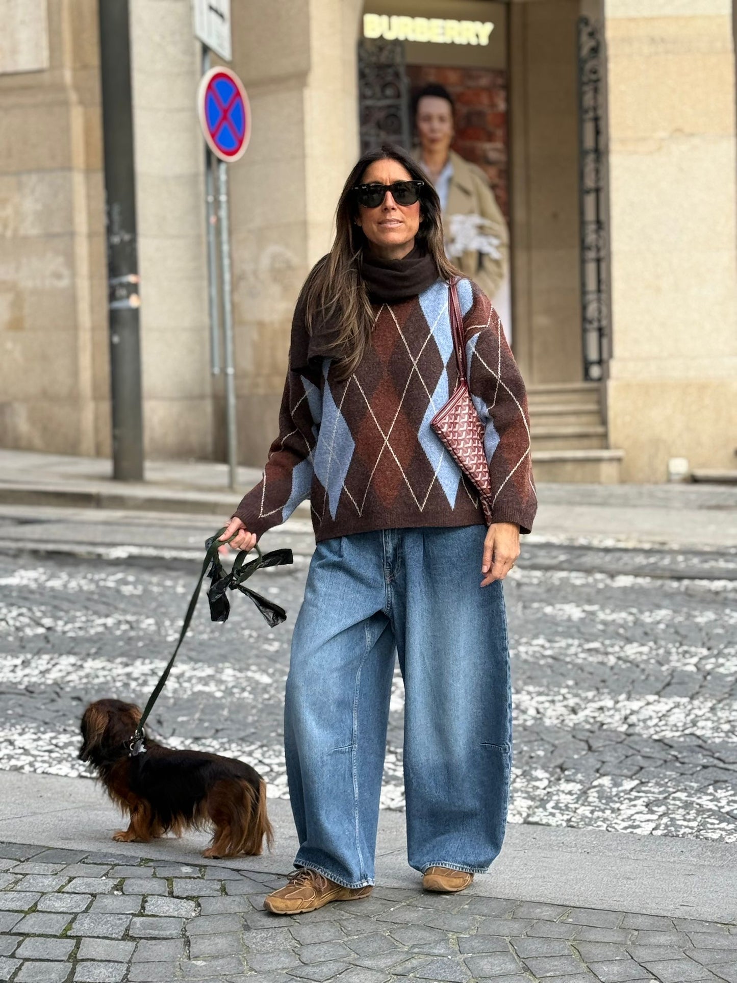 Camisola losangos cafe com azul