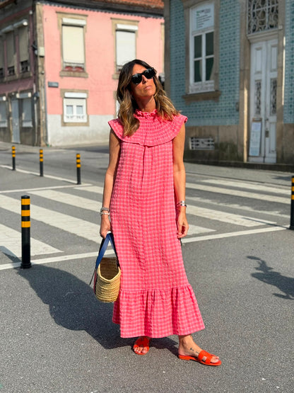 Vestido gola favos