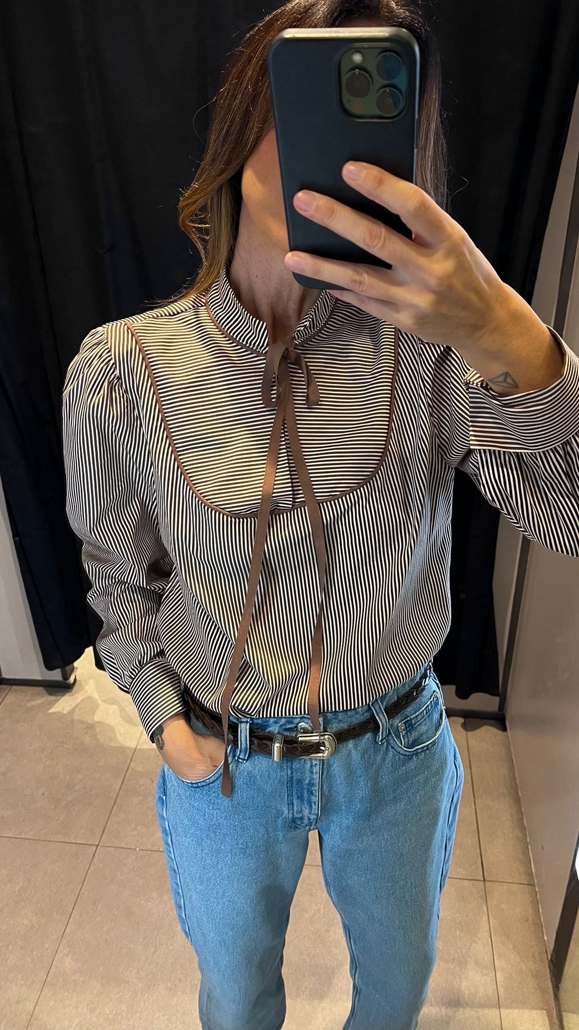 Blusa riscas castanha