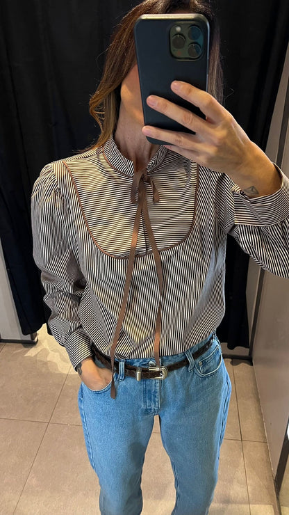 Blusa riscas castanha