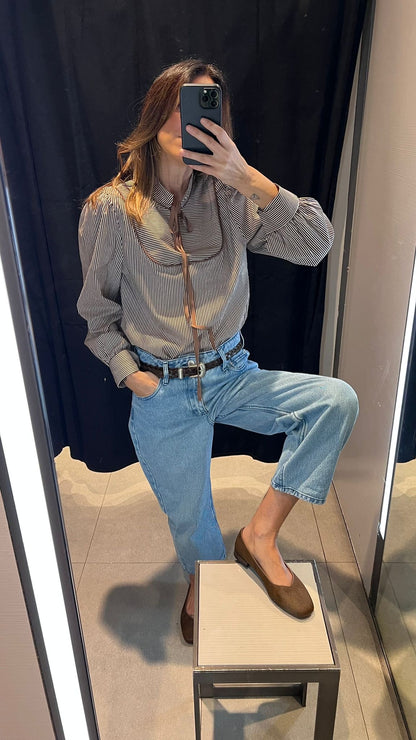 Blusa riscas castanha