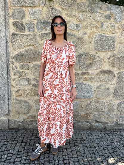 Vestido leaves tijolo