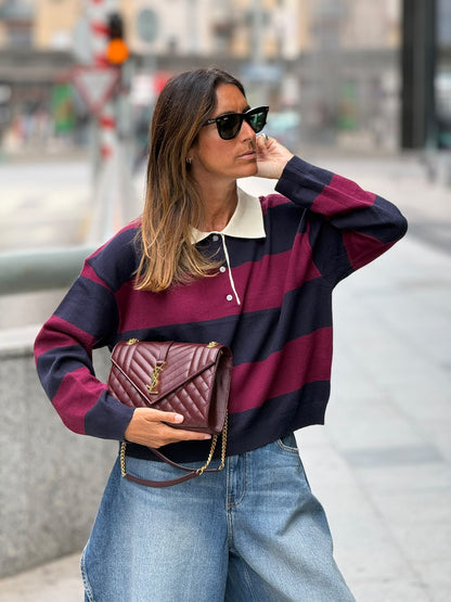 Polo marinho e burgundy