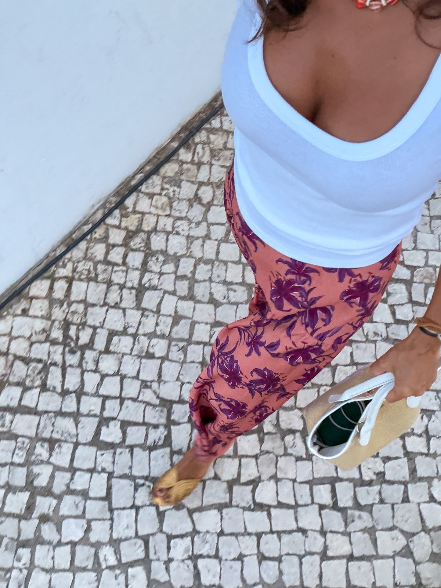Saia salmão ramagens