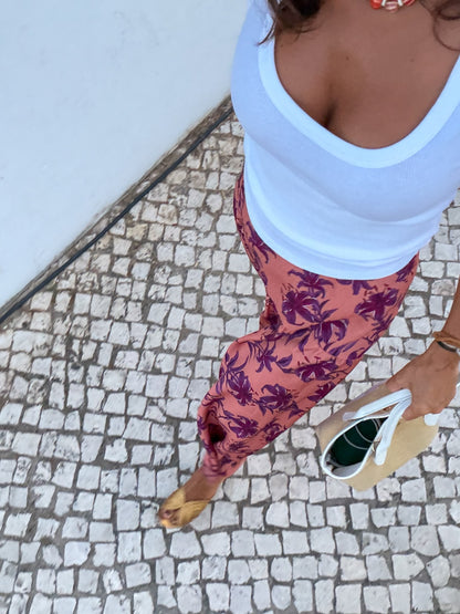 Saia salmão ramagens