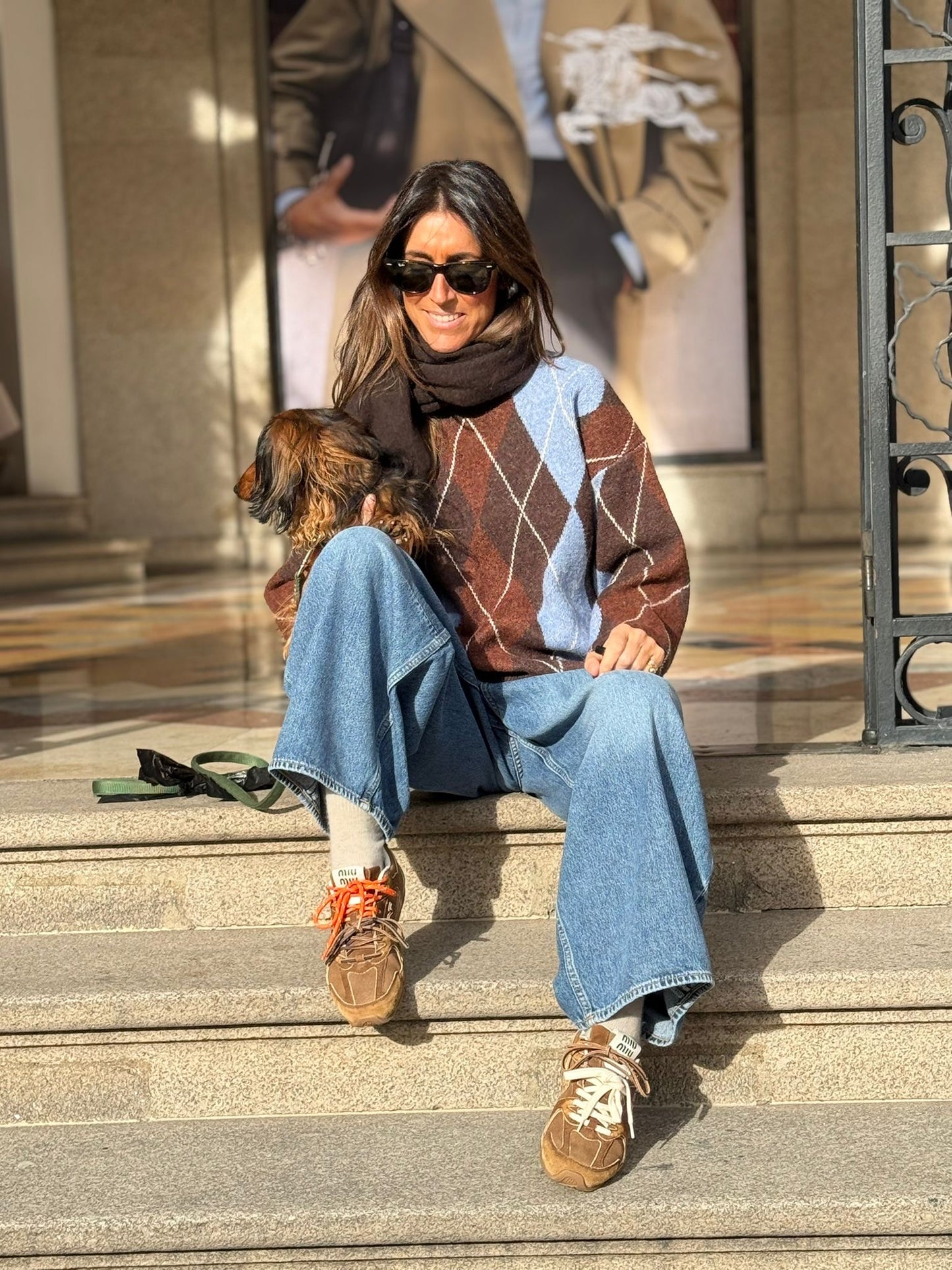 Camisola losangos cafe com azul