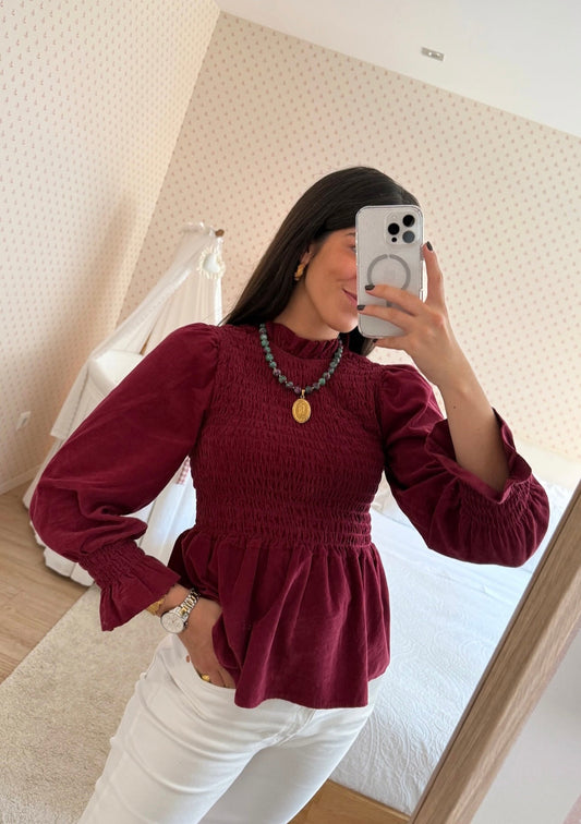 Blusa bombazina cereja
