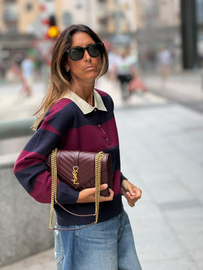 Polo marinho e burgundy