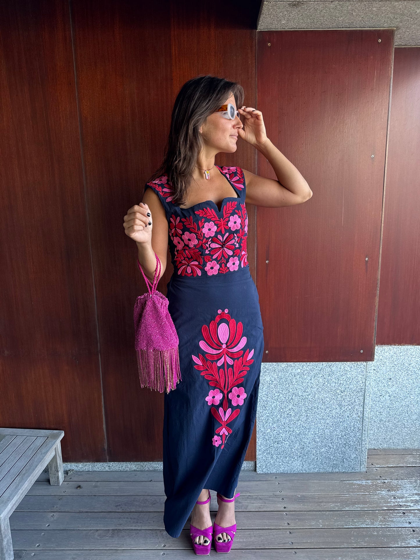 Conjunto marinho bordado