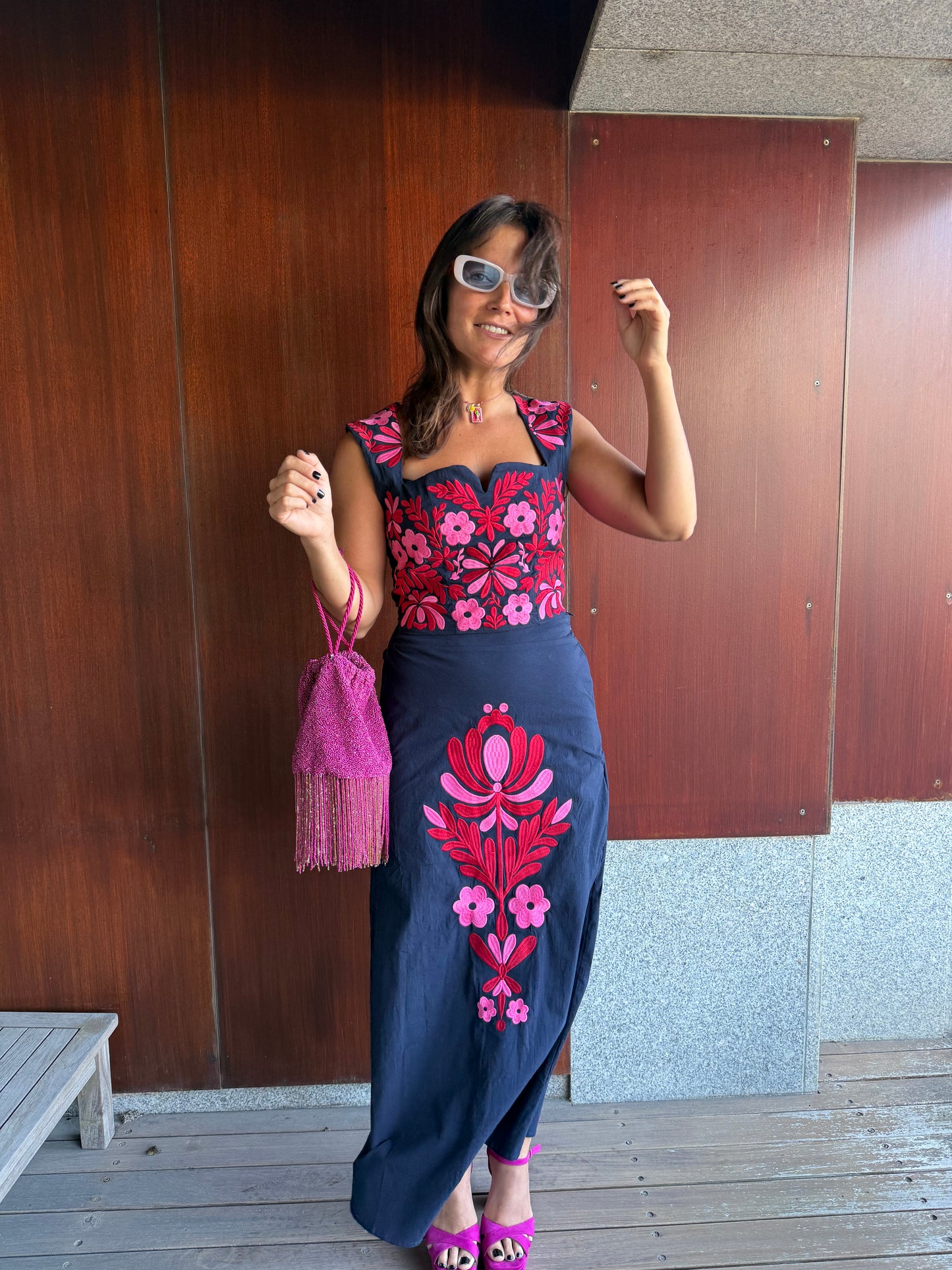 Conjunto marinho bordado