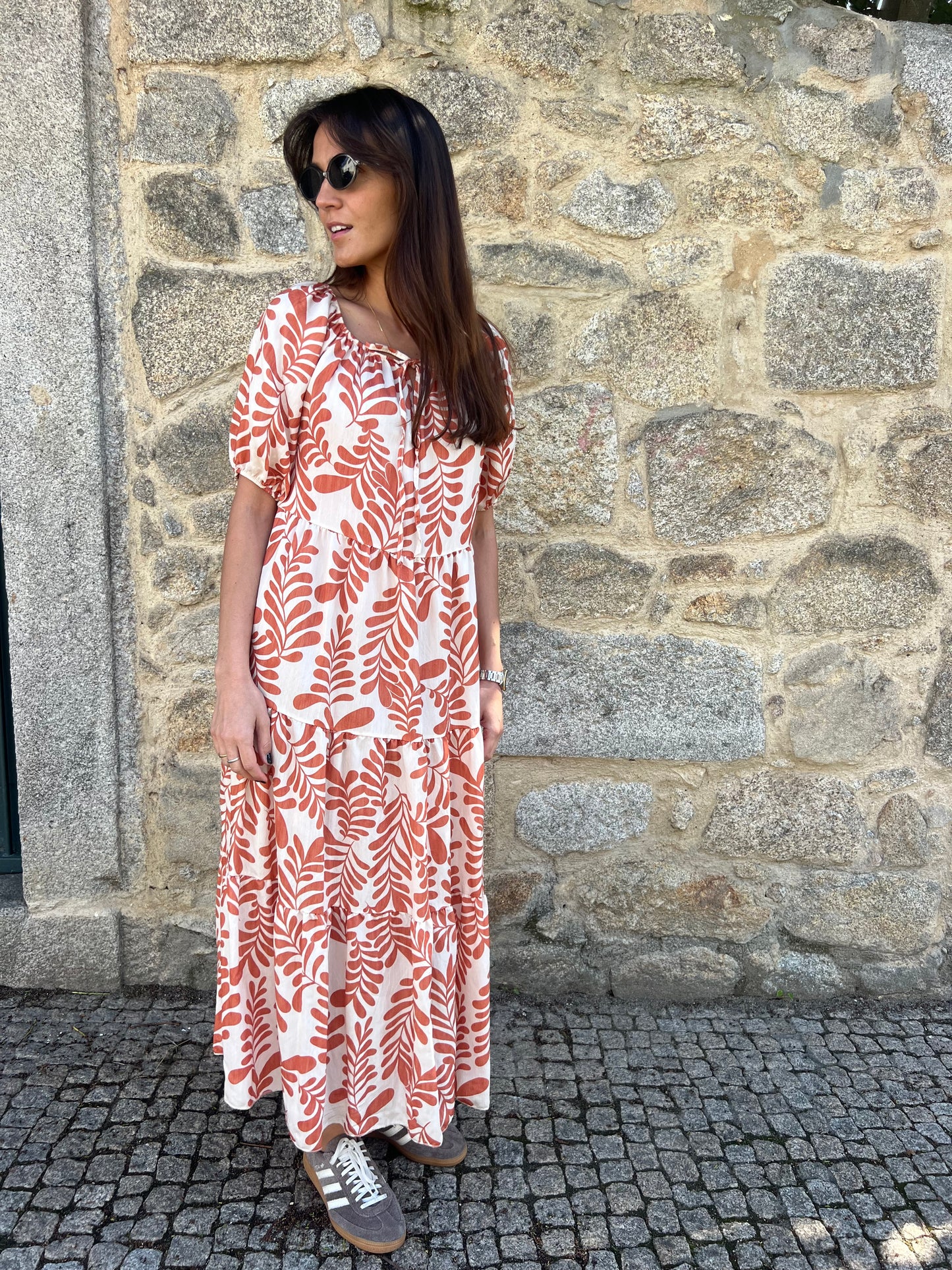 Vestido leaves tijolo