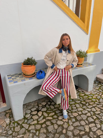Calças tricolor vermelhas