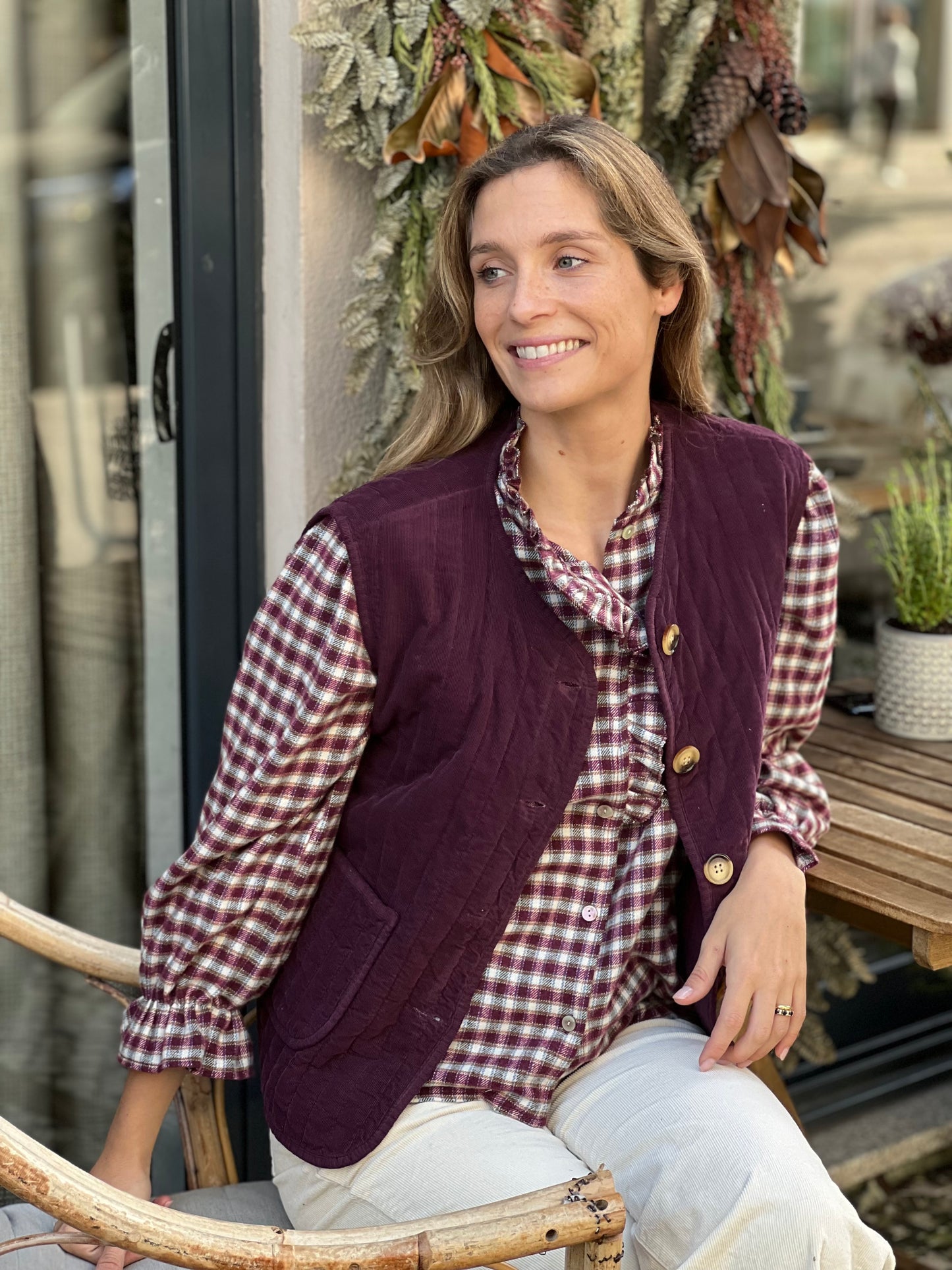 Camisa xadrez bordeaux